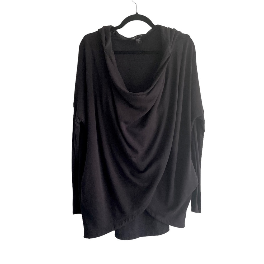 Athleta Purana Draped Wrap Sweatshirt Hood Black M